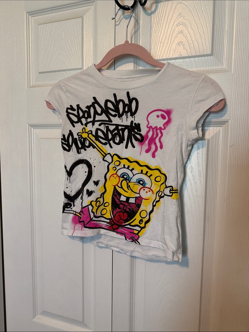 SpongeBob SquarePants White Tee with Yellow & Pink Graphic